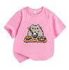 Cute Sushi Cat Print Kids 100% Cotton T-Shirt Boys Girls Crew Neck Short Sleeve Casual Summer Comfortable Pullover Tops Kawaii Food Animal Pattern Tee