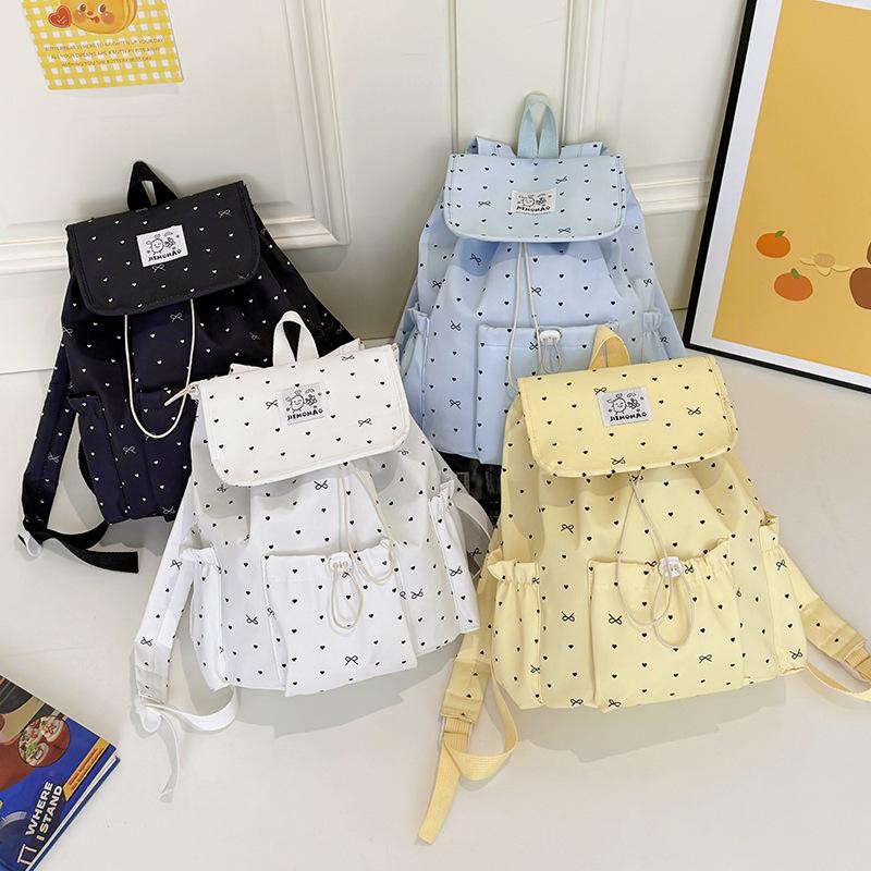 Schultasche Koreanischer gepunkteter Rucksack Mädchen Niedliche Schleife Schüler Schultasche Hoher Wert Kordelzug Süß Reise Kleiner Rucksack
