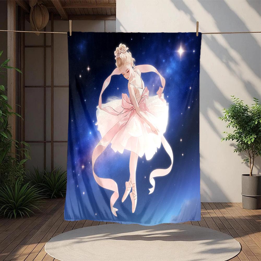 1pc Dancing, Celestial, Graceful Digital Printed Flannel Blanket, Super Soft Plush Fleece Bed Cover, Multipurpose Four Season Blanket for So