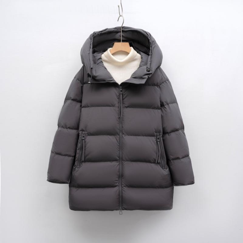 White Duck Down Solid Color Simple Hooded Down Jacket Women's Loose New Winter Long Thickened Coat Tide