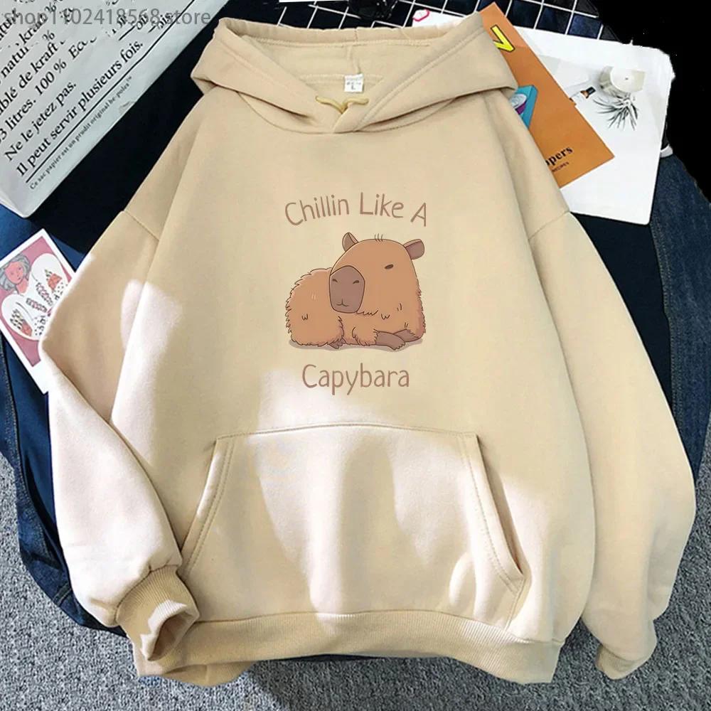 Capybara Hoodies Chilin Like A Sweatshirts Women Long Sleeves Tops Women Clothing Clothes Kawaii Animal Graphic