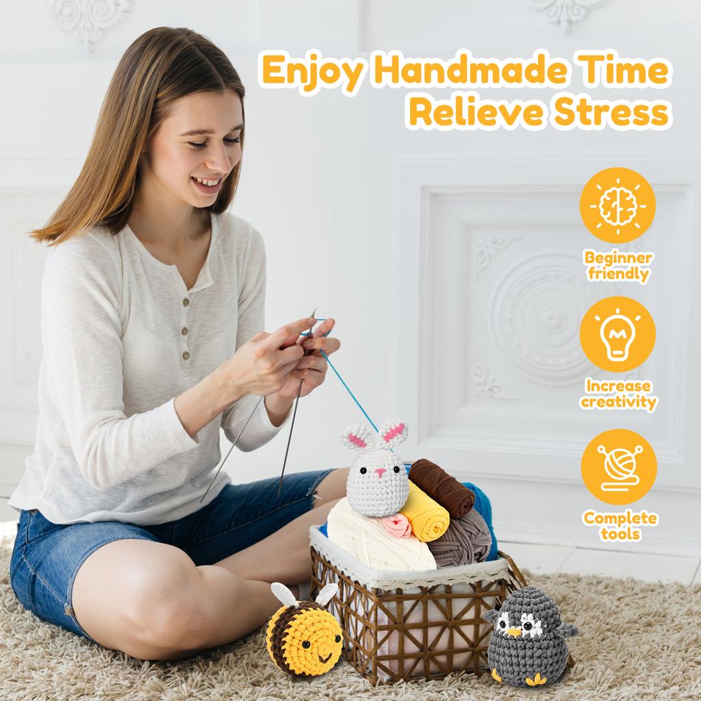 Вовняна пряжа Милий тваринний набір для в'язання гачком Різдвяний подарунок Веселе рукоділля своїми руками Набір для в'язання гачком для початківців Набір для в'язання гачком Любителям рукоділля Інструменти для в'язання