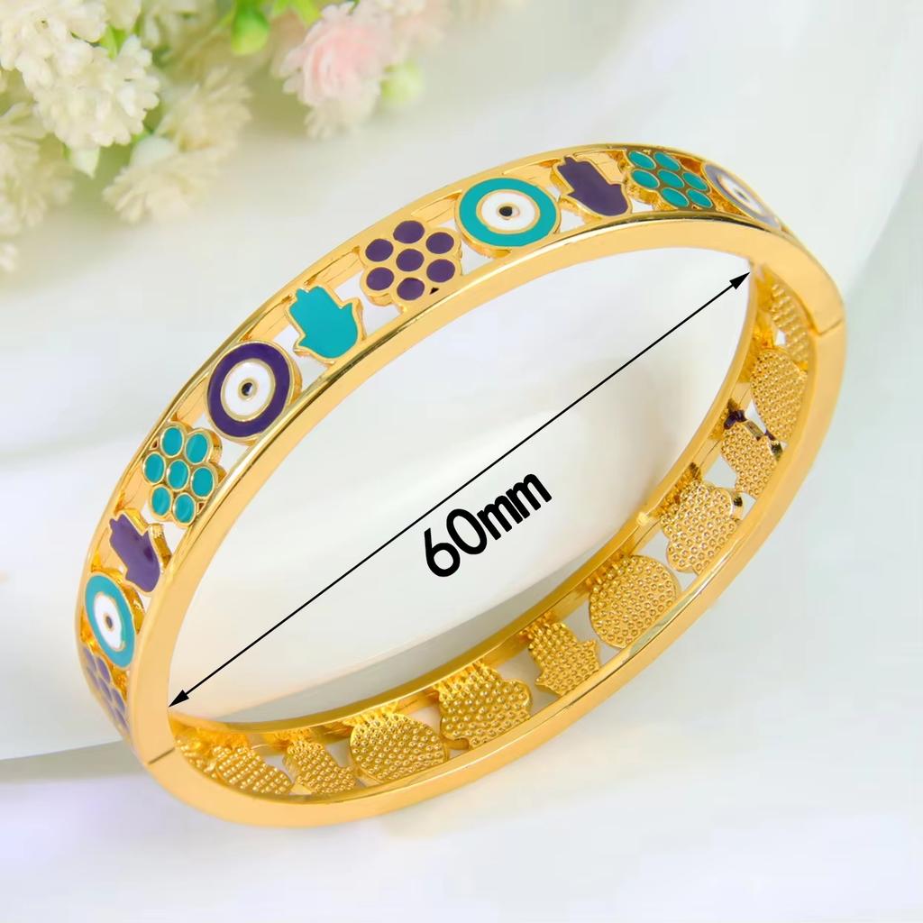Ethiopia Classic Turquoise Bracelet 21k Gold Plated Dubai Charm Opening Bangles Oman Women Bridal Wedding Party Jewelry