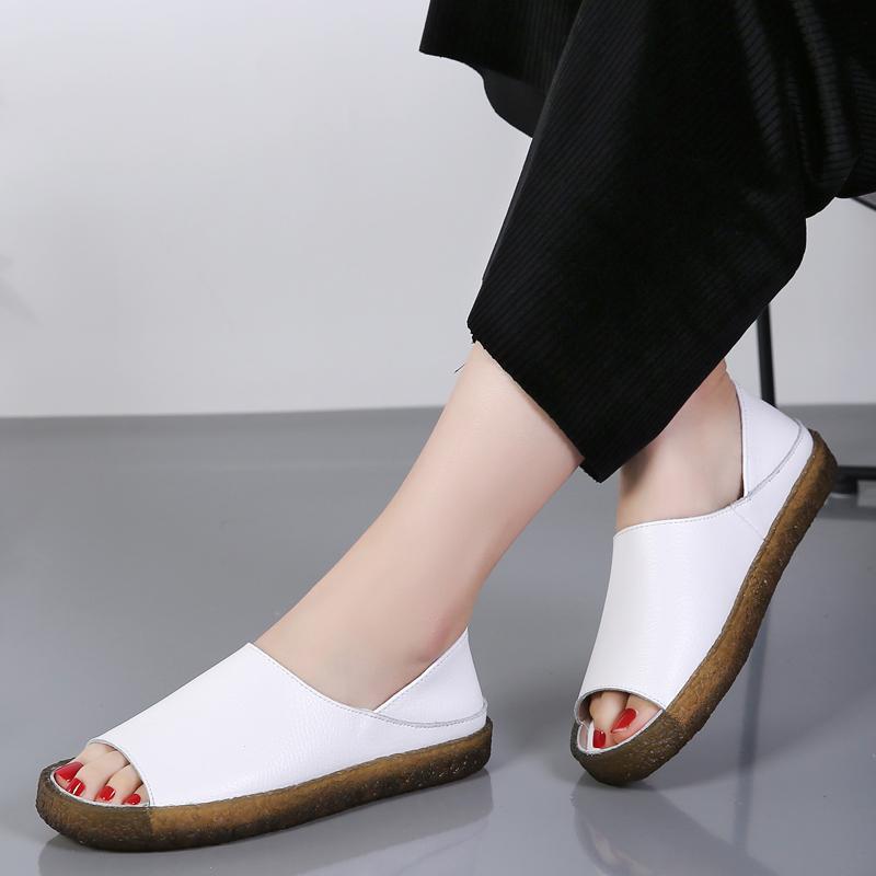 Sandales Romaines pour Femmes Extérieur Décontracté Cuir Blanc Chaussures Plates Grandes Tailles Creuses Bout Ouvert Chaussures d'Été pour Fille