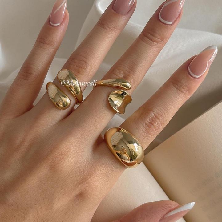 European & American Metal Texture Ring Set: Smooth, Exaggerated Geometric Open Rings for Women