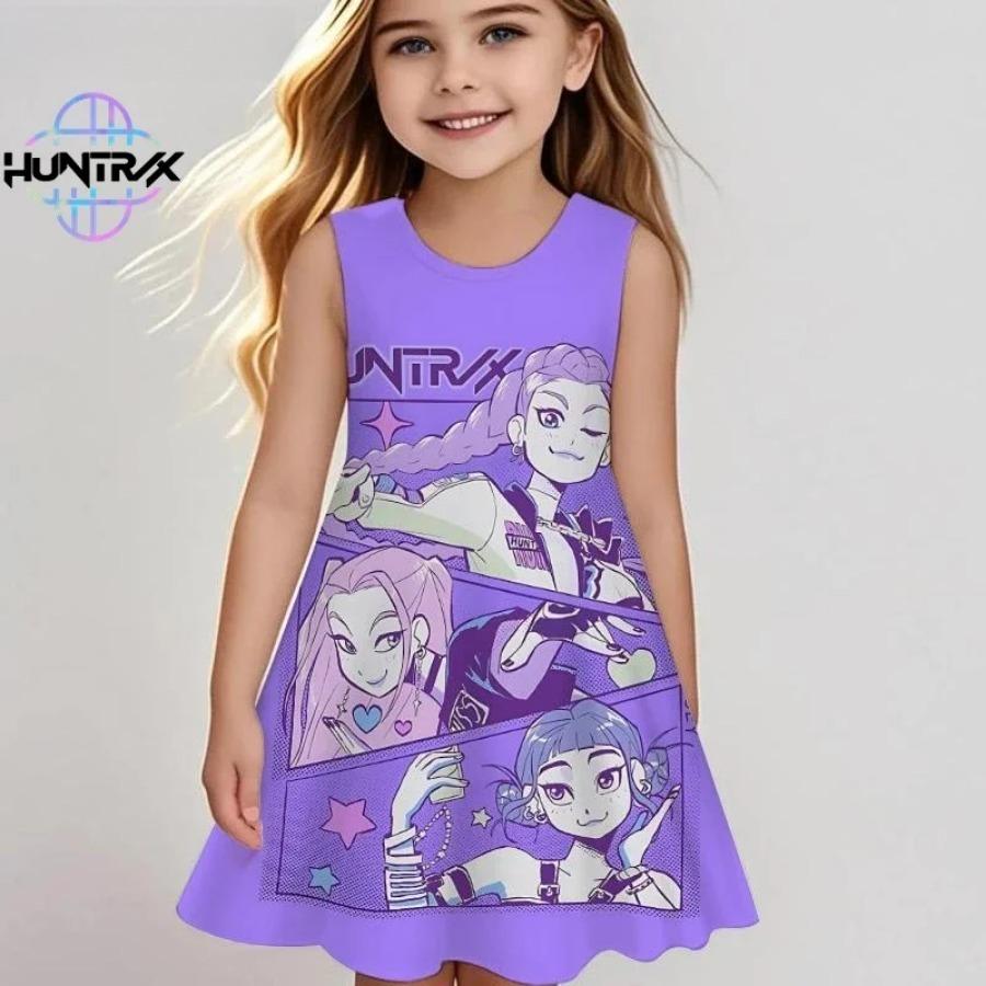 

Охотники на демонов Детское K-pop платье Летнее для девочек Мультяшное Аниме Детский размер Пляжное платье Повседневная одежда для сна 4-5Y