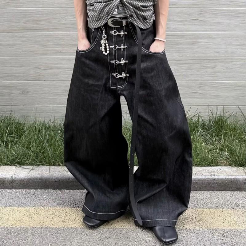 Pantaloni da Uomo in Denim Lavato Vestibilità Rilassata Gamba Dritta Stile Vintage Larghi Casual