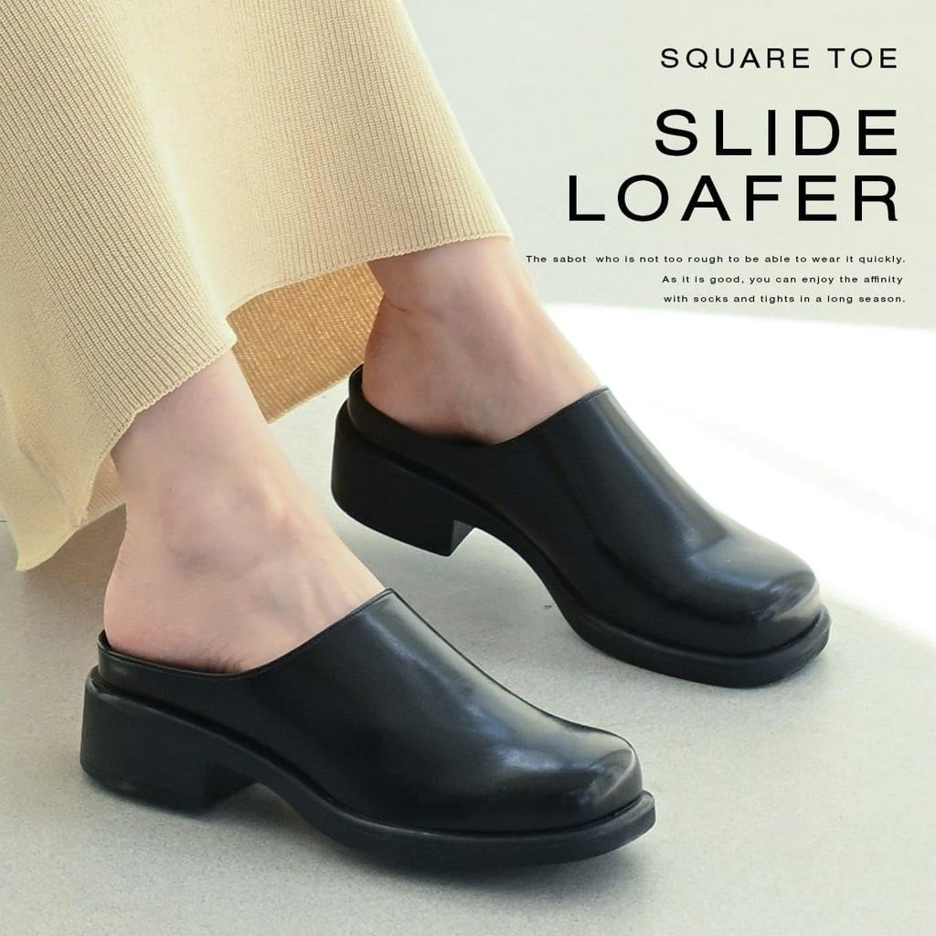 [AmiAmi] Square Toe Loafers Clogs Shoes for Women, Black (Smooth Black, 23.0cm) SY044