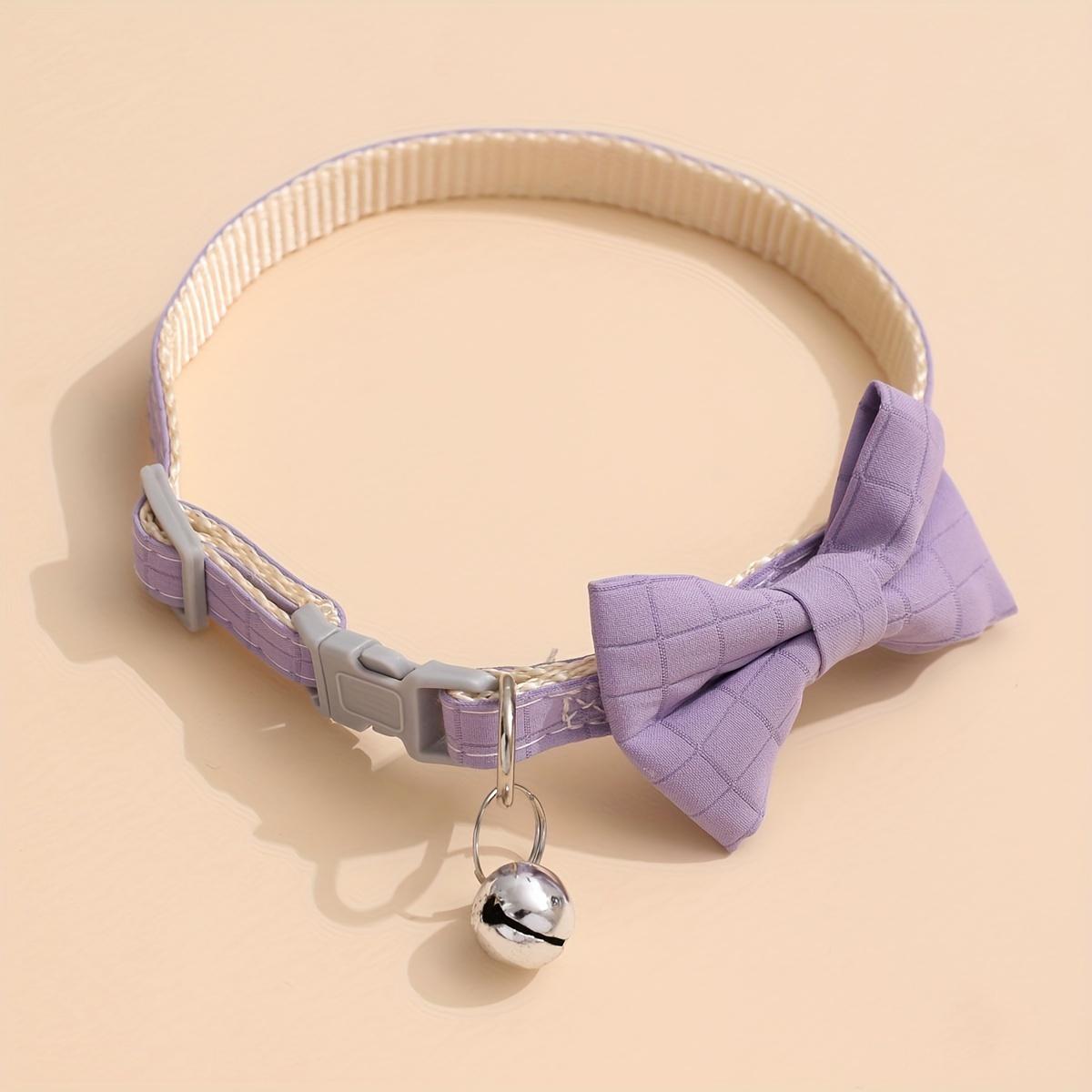 

Adjustable Plaid Bow Tie Pet Collar with Bell - Nylon, Perfect for Small Cats & Dogs XS фіолетовий