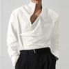 Irregular Design Buckle Lapel Shirt For Men Vintage French Style Long Sleeve Loose Top Spring Autumn Fashion Show Chic Shirts