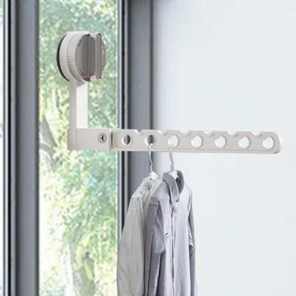 Wall Mounted Suction Cup Clothes Drying Rack Aluminum Laundry Hanger Clothes Rack  for Home