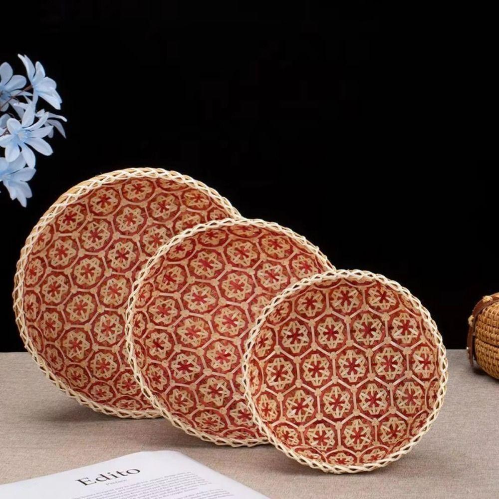 Sturdy Bamboo Storage Basket Handmade Fruit  Serving Tray Hand Woven Basket  Office