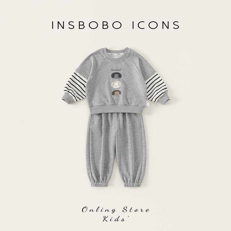 Insbobo Детский Костюм Весенняя Одежда 2026 Весна Новый Стиль Мальчишеская Толстовка Комплект из Двух Предметов Мальчишеская Повседневная Одежда Весна и Осень Gray 80