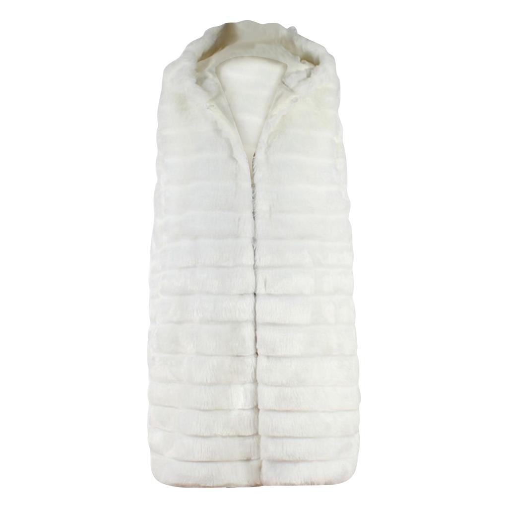 Dámská móda Plyšová vesta bez rukávů Mikina s kapucí z umělé kožešiny Top kabát Outwear