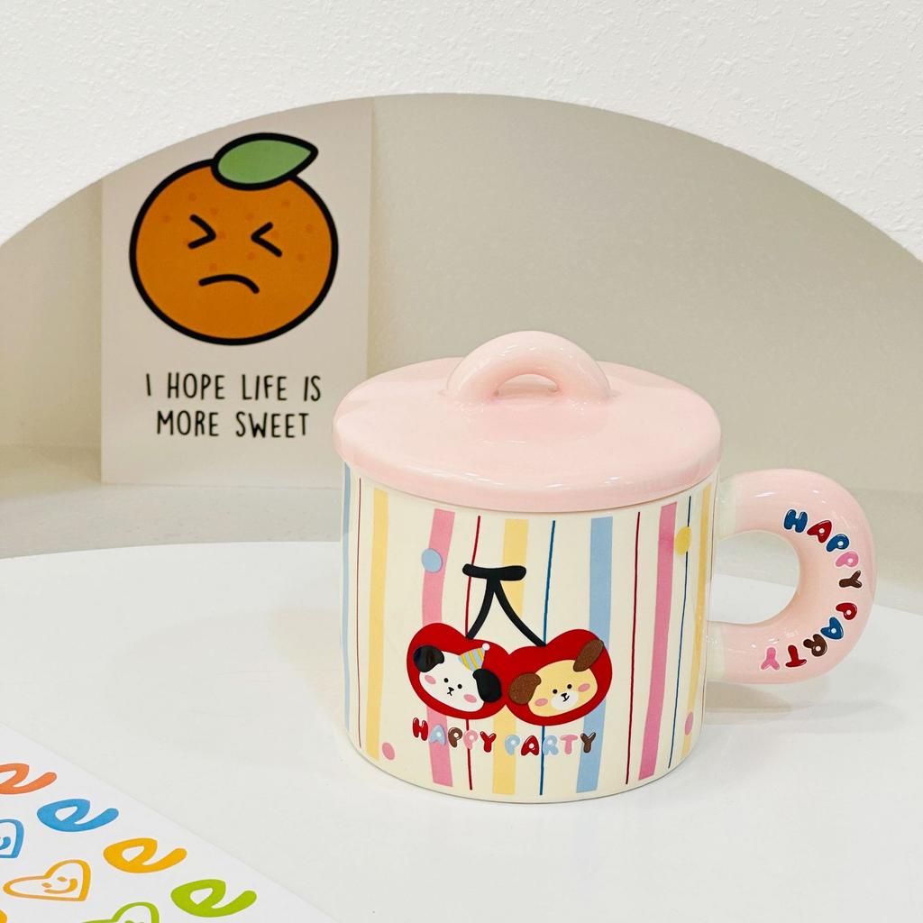 Fruit Cartoon Animal with Lid Girl Heart Girl Gift Ceramic Cup Small Gift Box Household Set Mug Gift