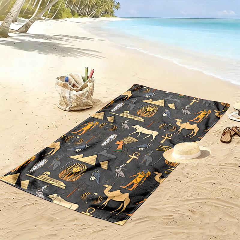 Vintage Egyptian Elements 2D Flat Print Beach Towel, Large Soft Quick Dry Towel for Beach Camping Swimming.MSTJ0918208