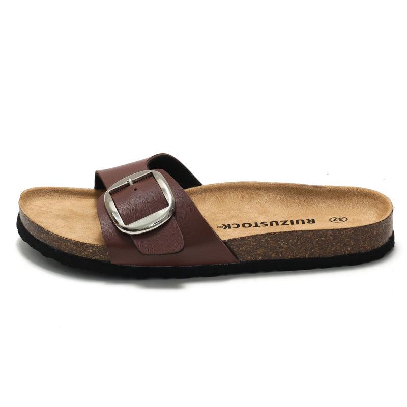 Ruizu Dámské letní korkové pantofle Trendy ležérní plážové sandály