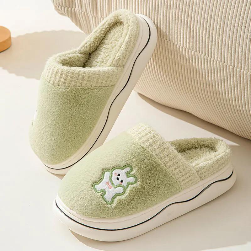 WTEMPO Women's Thick Flat Heel Indoor Home Plush Warm Slippers Large Size Close-toe Autumn Winter Cotton Slippers