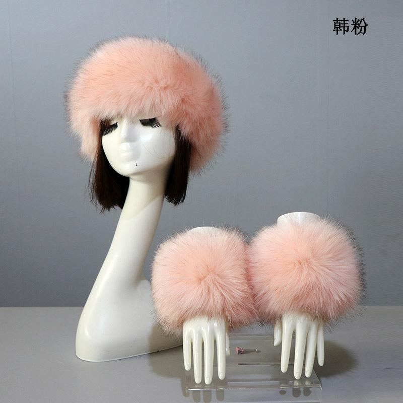 3pcs/Set Women Winter Faux Fox Fur Headband Hats Cuffs Fashion Warmth Female Wrist Sleeve Gloves Faux Fur Cap Russian Style