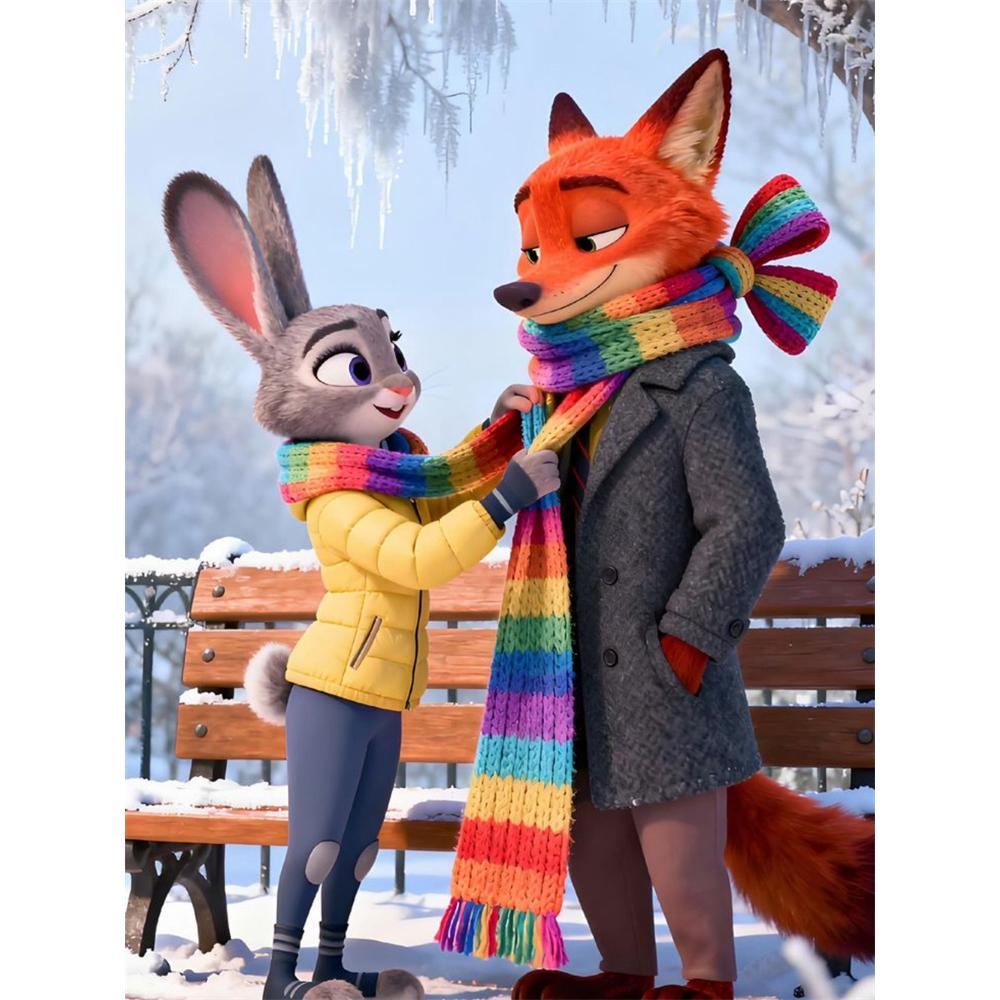

Disney Diamond PaintingA Winter Themed Fan Artwork of Judy and Nick Featuring Cartoon Mosaic Diamond Cross Stitch DIY Gifts and Home Decor Round 20x30cm