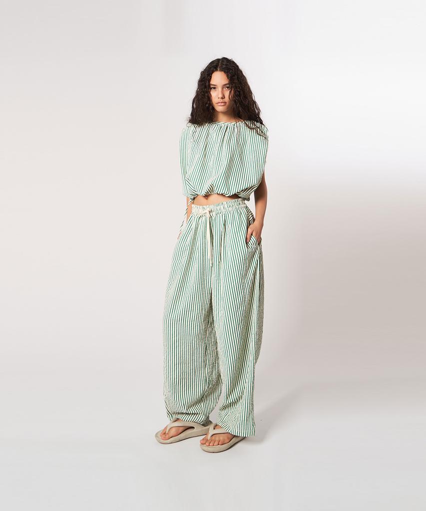 ATHPLATFORM Au61Pt15_Wrinkle Stripe Lounge Pants_Green