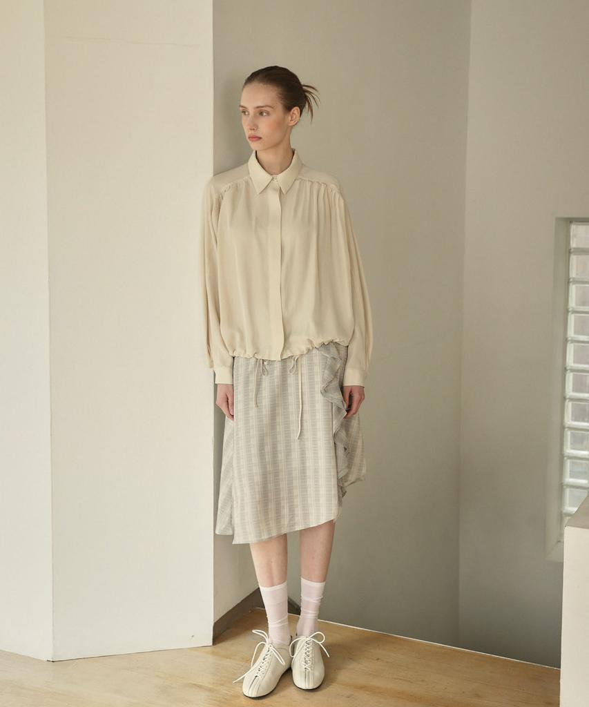 OURO Shirring String Blouse [ Beige ]