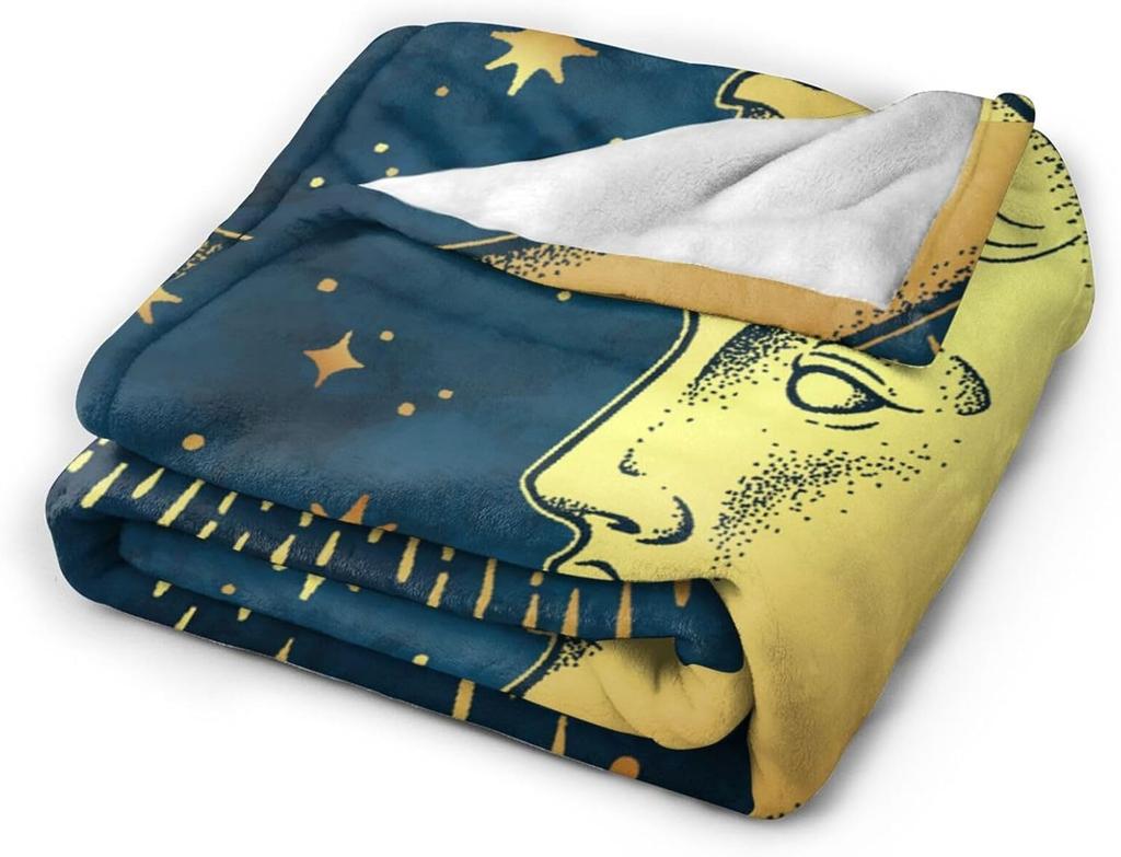 Golden Moon Star Blanket Soft Lightweight Throw Blankets Cozy Flannel Bed Throws for Sofa Couch Travel Home Room Bedroom Decor G