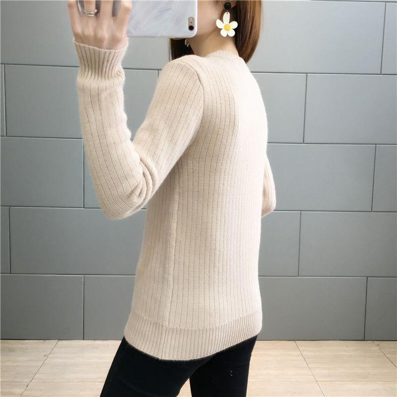 Women Elegant Thicken Velvet Lined Sweater Winter Warm Sueter Fleece Knitted Pullover Slim Round Neck Knitwear