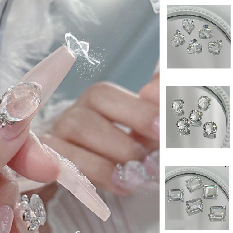5Pcs Pointed Bottom Nail Rhinestones Gems 3D Mixed Shapes Clear Crystals Diamond