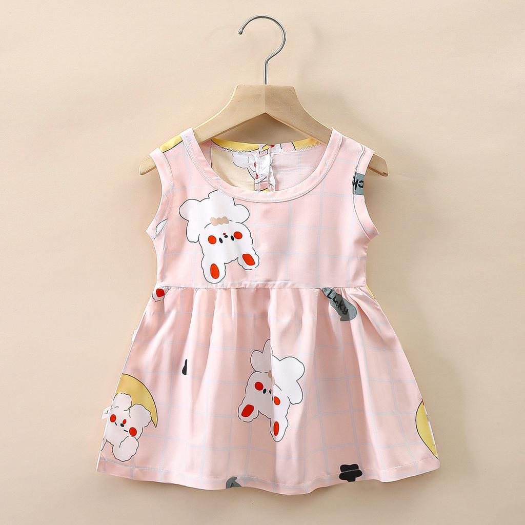 Girls Summer Cotton Rayon Dress Cute Princess Casual Thin Breathable Artificial Cotton Sundress For Toddler Kids