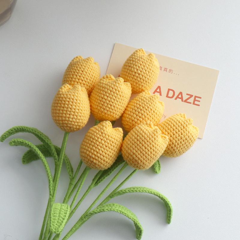 Handmade Crochet Tulip Bouquet Artificial Flower DIY Gift for Mother Teacher BirthdayGraduation Valentine Home Decor Accessories