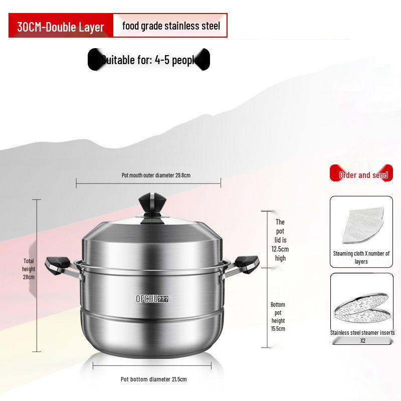 Large 304 Stainless Steel Three-Layer Household Steamer for Induction and Gas Stoves