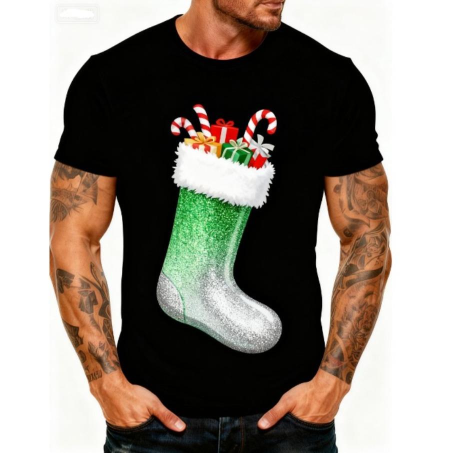 Weihnachtsbaum Herren Casual 3D Druck Locker Rundhals Kurzarm T-Shirt Top