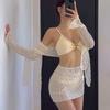 South Korea 1011 hot spring new sexy bikini four-piece blouse solid color swimsuit split swimsuit women