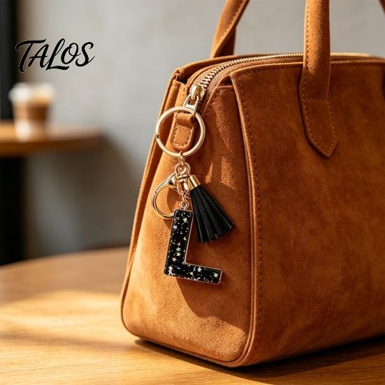 A-Z Charm Keychain Pendant, Sequins Star Letter with Tassel, Alphabet Initial Metal Keyring for Handbag Backpack Bag Pendant Key Holder