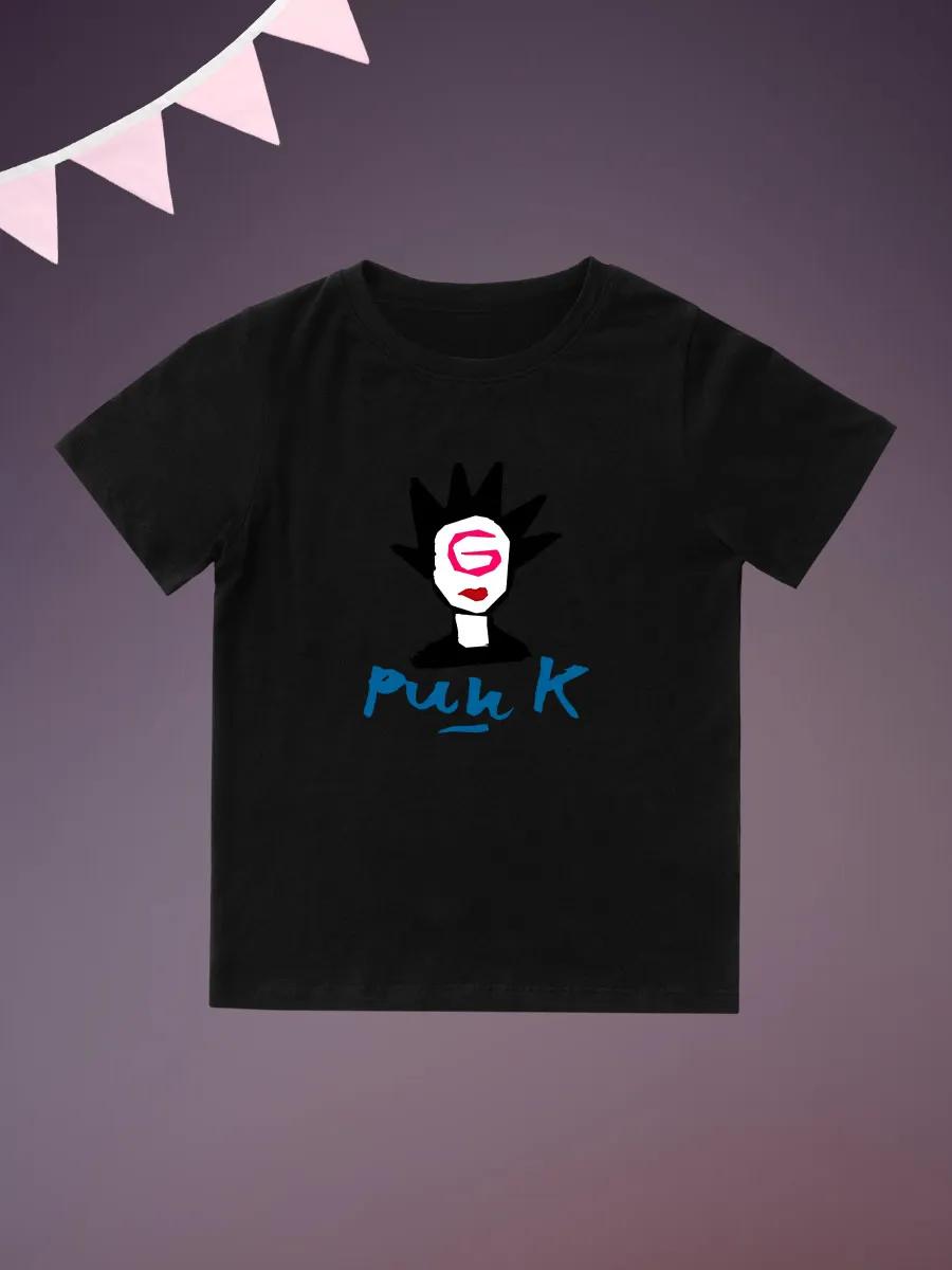 Round Neck Printed Pattern Pullover Short Sleeve Kids Tops Punk 150