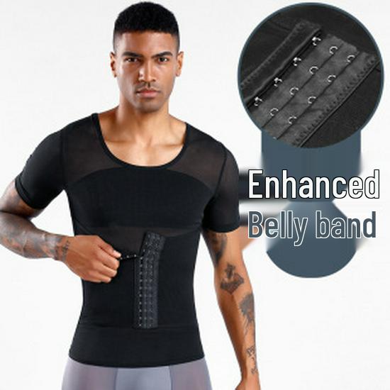 Men's Slimming Body Shaper: Tummy Control Waist Trainer, Invisible Chest Binder, Short Sleeve, Lightweight Summer.