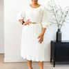 Women's Round Neck 3/4 Sleeve Bodycon Dress with Flower Decor and Chain Belt Multi Colors