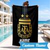 Custom Name Beach Towel Argen-tina Football Crest Microfiber Beach Towel, Lightweight for Summer Travel, Swimming Pool Fan Birthday Gift