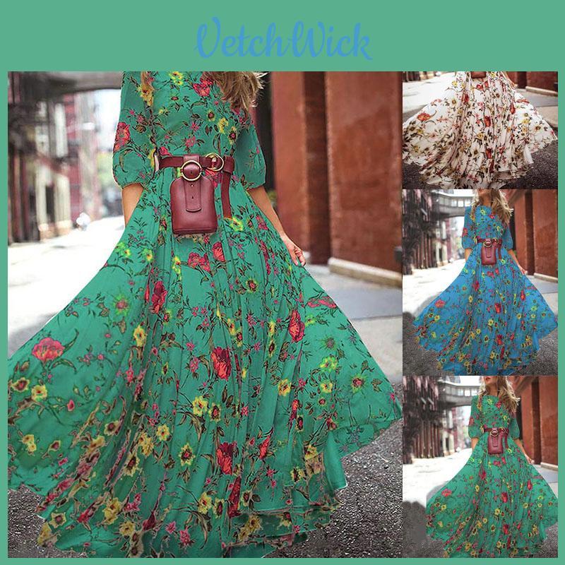 Vestido Longo de Verão Sexy Feminino Estampado Floral Maxi Vestido Para Eventos Noturnos Elegantes