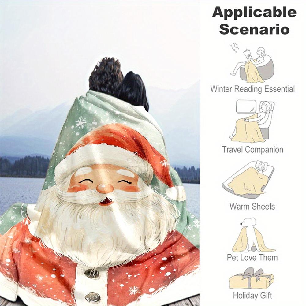 1pc Christmas Santa Claus Theme Design Flannel Blanket - 3D Printed Soft Warm, All-Season Lightweight Throw for Camping Travel Bed-080702