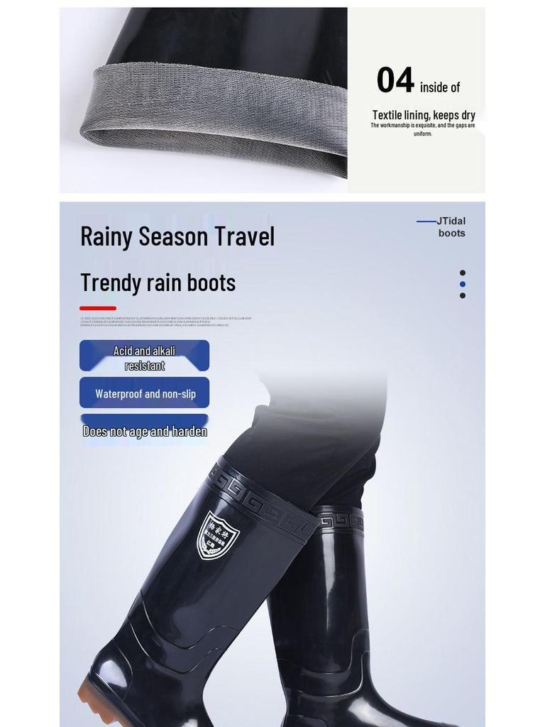 Men's High-Top Non-Slip PVC Construction Rain Boots - Wear-Resistant, Water-Resistant Mid-Calf Rubber Shoes