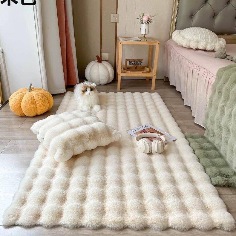 Faux Rabbit Fur Plush Carpet: Cream Bubble Fleece for Living Room, Bedroom & Sofa 60x90 cm белый