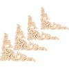 4pcs Wooden Onlay Applique for Furniture, Carved Wood Corner Decals for Mirror Bed Door Cabinet, Flower Shape Unpainted Wood Decor(12x12cm/4.7x4.7in)