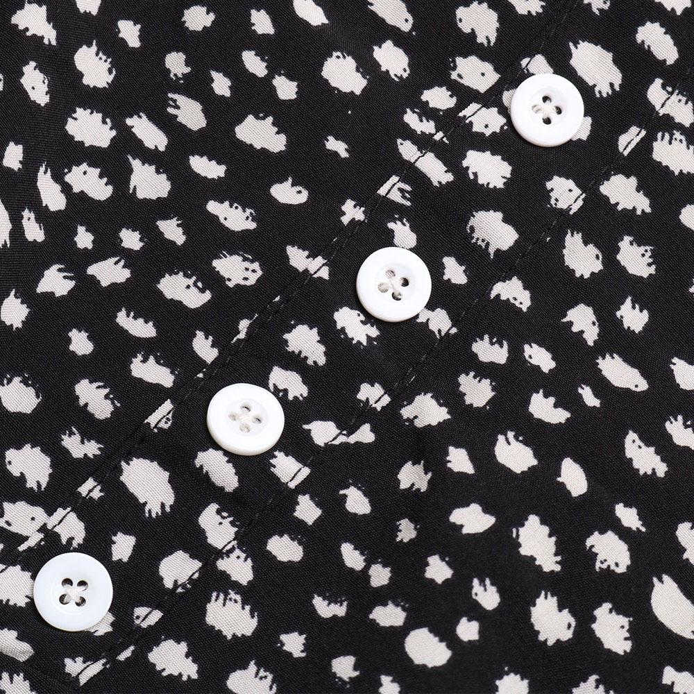 Summer Print Dress Women A-line Casual Butterfly Sleeve Cotton Full Sleeve Turn-down Collar Mid-Calf