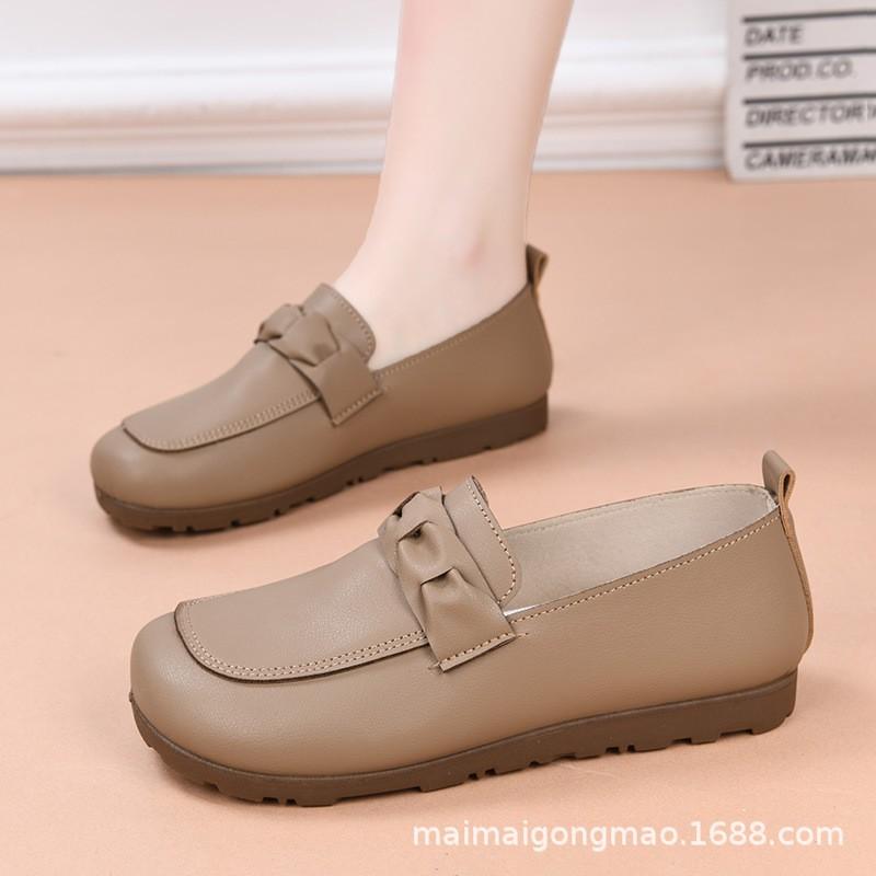 Womens Flat Loafers Casual Slip-On Shoes Round Toe PU Leather Comfortable Non-Slip Rubber Sole