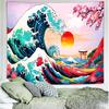 Delur Great Wave Tapestry Japanese Sunset Ocean Sea Wave Off Kanagawa Tapestry Wall Hanging Vintage Asian Anime Cherry Blossom Nature Headboard for