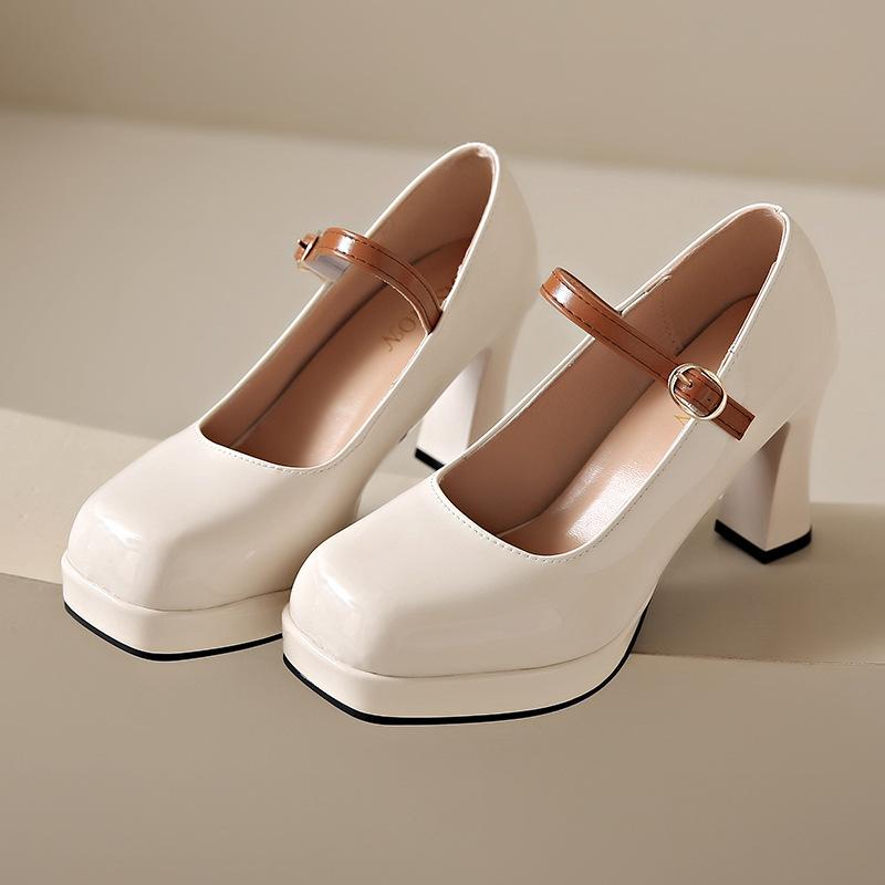 

Женские водонепроницаемые туфли на высоком каблуке-платформе, элегантные туфли на толстом каблуке с одной пряжкой 45 белый