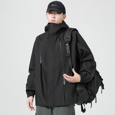Herren Lockerer Amerikanischer High Street Reißverschluss Funktionelle Jacke Trendy Outdoor Freizeit Sport Kapuzenjacke Jacke