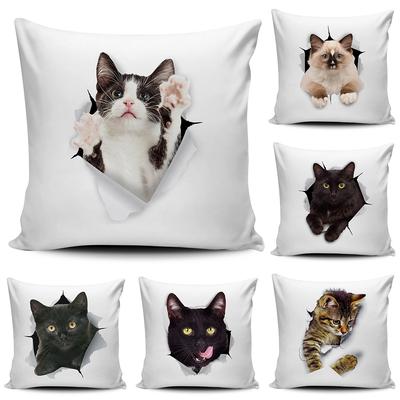 3D CAT 3d Cat Peeking Out Cushion Cover 3D Scottish Fold Cat Pillow Covers Linen Pillow Case Car Sofa Home Decor Square Pillowcase 45*45cm